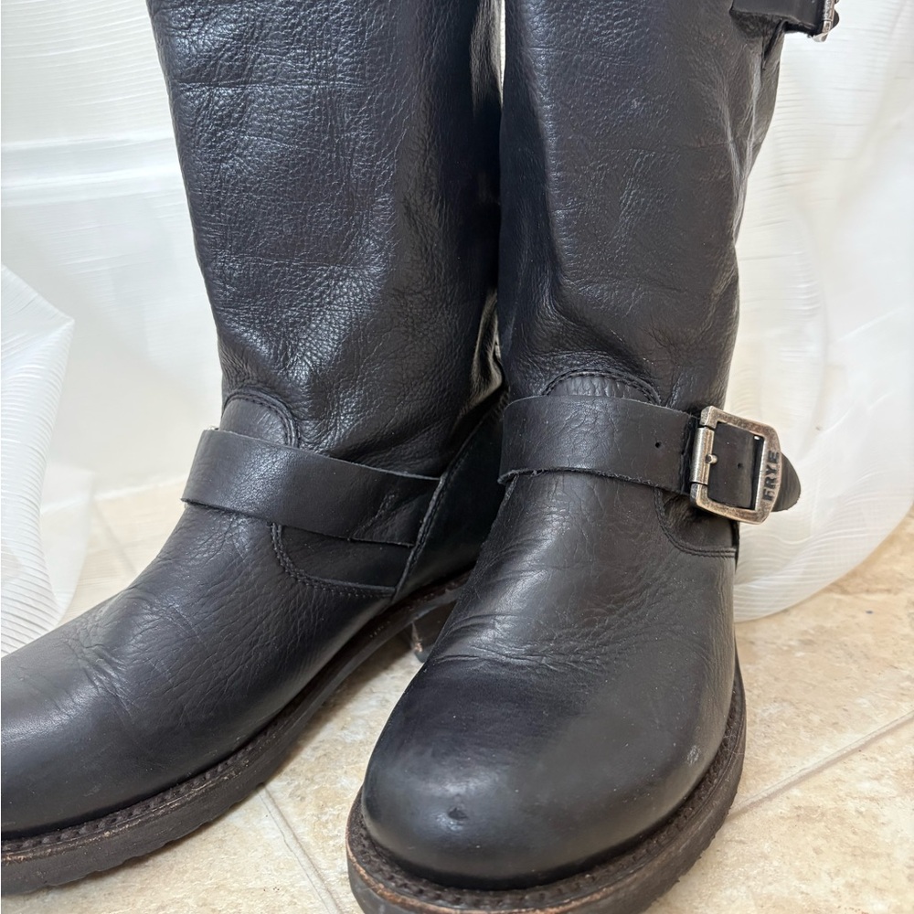 Frye Women Veronica Black Leather Harness Riding Motorcycle Boot